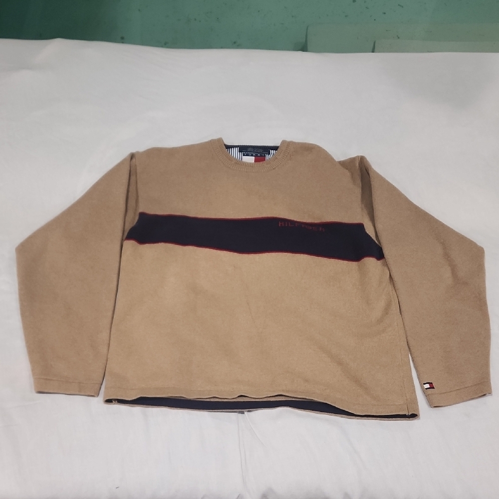 Tommy Hilfiger Tan and Black Crewneck Sweater